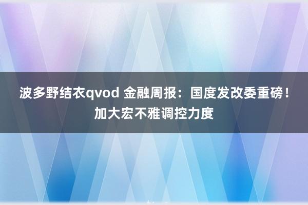 波多野结衣qvod 金融周报：国度发改委重磅！加大宏不雅调控力度