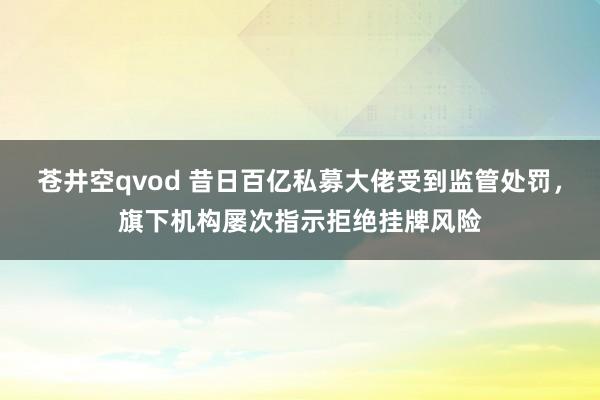 苍井空qvod 昔日百亿私募大佬受到监管处罚，旗下机构屡次指示拒绝挂牌风险