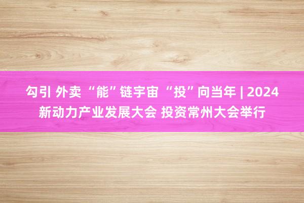 勾引 外卖 “能”链宇宙 “投”向当年 | 2024新动力产业发展大会 投资常州大会举行