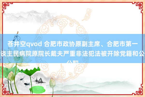 苍井空qvod 合肥市政协原副主席、合肥市第一东谈主民病院原院长戴夫严重非法犯法被开除党籍和公职