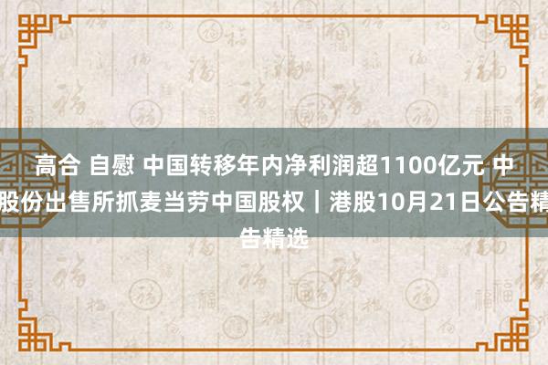 高合 自慰 中国转移年内净利润超1100亿元 中信股份出售所抓麦当劳中国股权｜港股10月21日公告精选