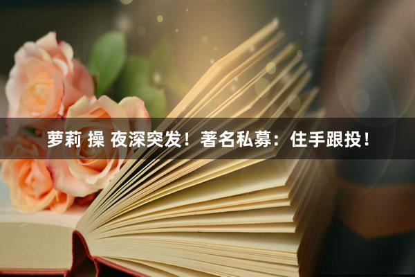 萝莉 操 夜深突发！著名私募：住手跟投！