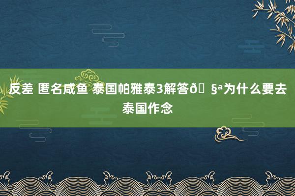 反差 匿名咸鱼 泰国帕雅泰3解答🧪为什么要去泰国作念